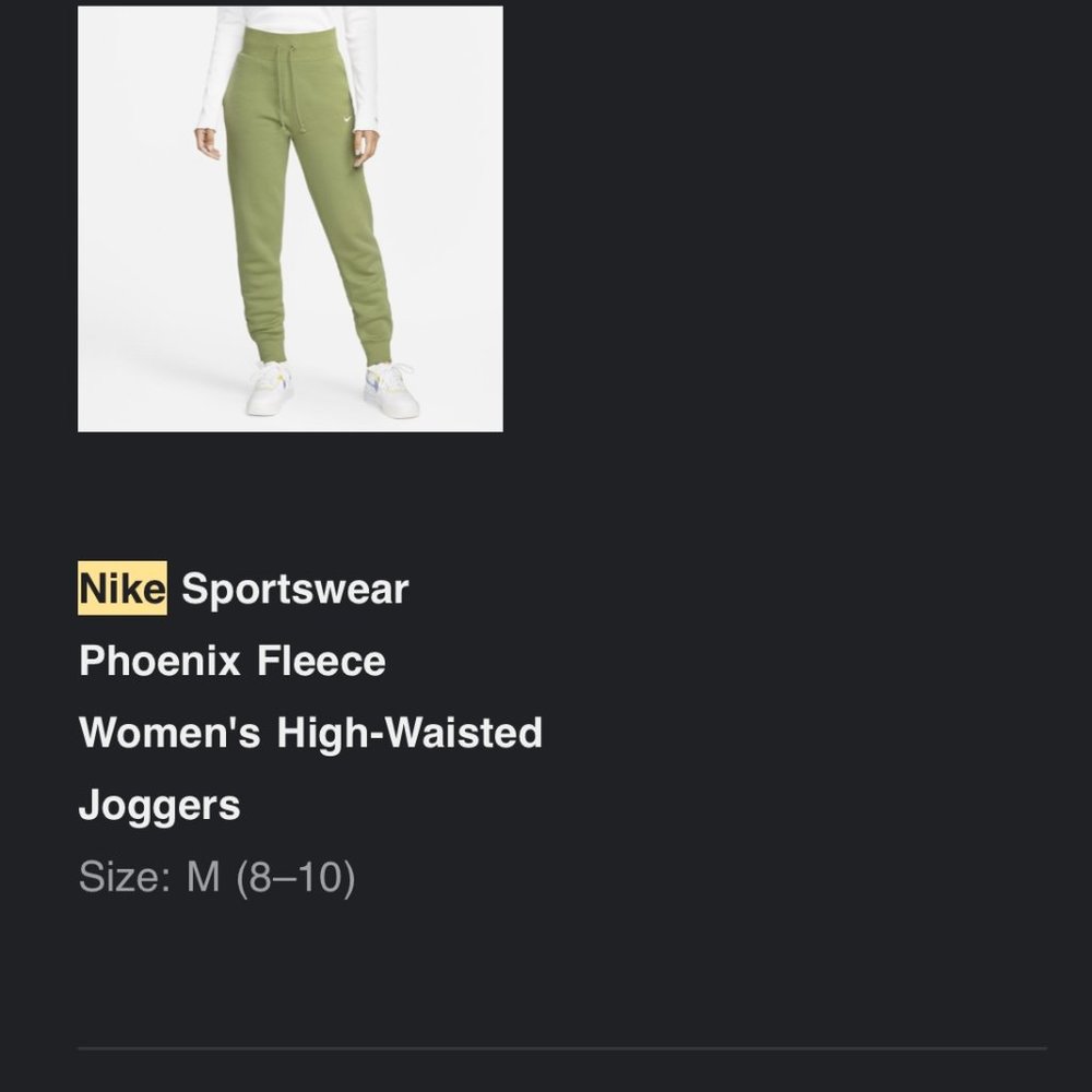 Nike Phoenix High Waisted Fleece Joggers NEW Green M